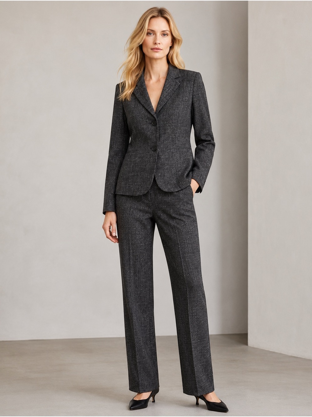 Blazer 4 Pants 6 Theory Eldima Namiko 100% Wool Tweed Pantsuit Gray